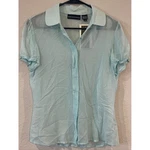 Nwt Dana Buchman Vintage Y2K 100% Silk Light Blue Short Sleeve Button Up Blouse. Fixed Price $89.00.
