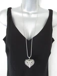 Rhinestone Heart Necklace Large Crystal Pendant Statement 29IN Chain Elegant New. Fixed Price $14.89.
