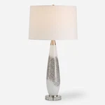 Elegant White Art Glass Mottled Metallic Silver Table Lamp 29 In Contemporary. Fixed Price $333.60.