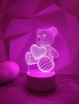 Romantic Teddy Bear Acrylic Led Night Light Heart Shaped Pink Glow Bedroom Dec. Fixed Price $15.99.