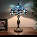 Tiffany Style Table Lamp Blue Stained Glass Dragonfly Led Bulb 19"H*12"W*12"D. Fixed Price $99.99.