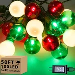 100 Led 50FT Globe Christmas Lights Outdoor, 25 Feet, Red, Green, And White. Fixed Price $41.58.